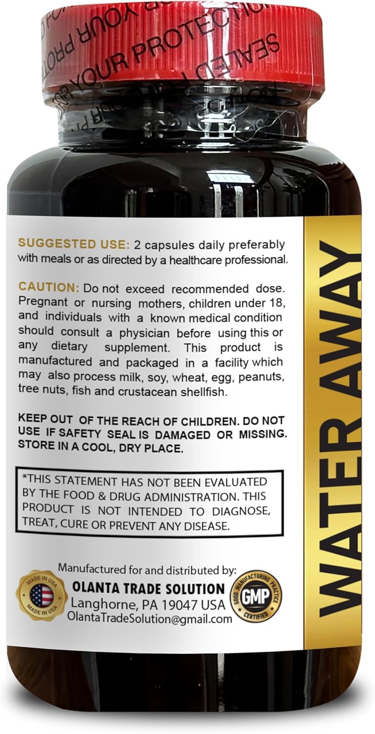 Water Away Diuretic Pills for Water Retention Relief - Caffeine Free Water Diet Pills - 1 Bottle