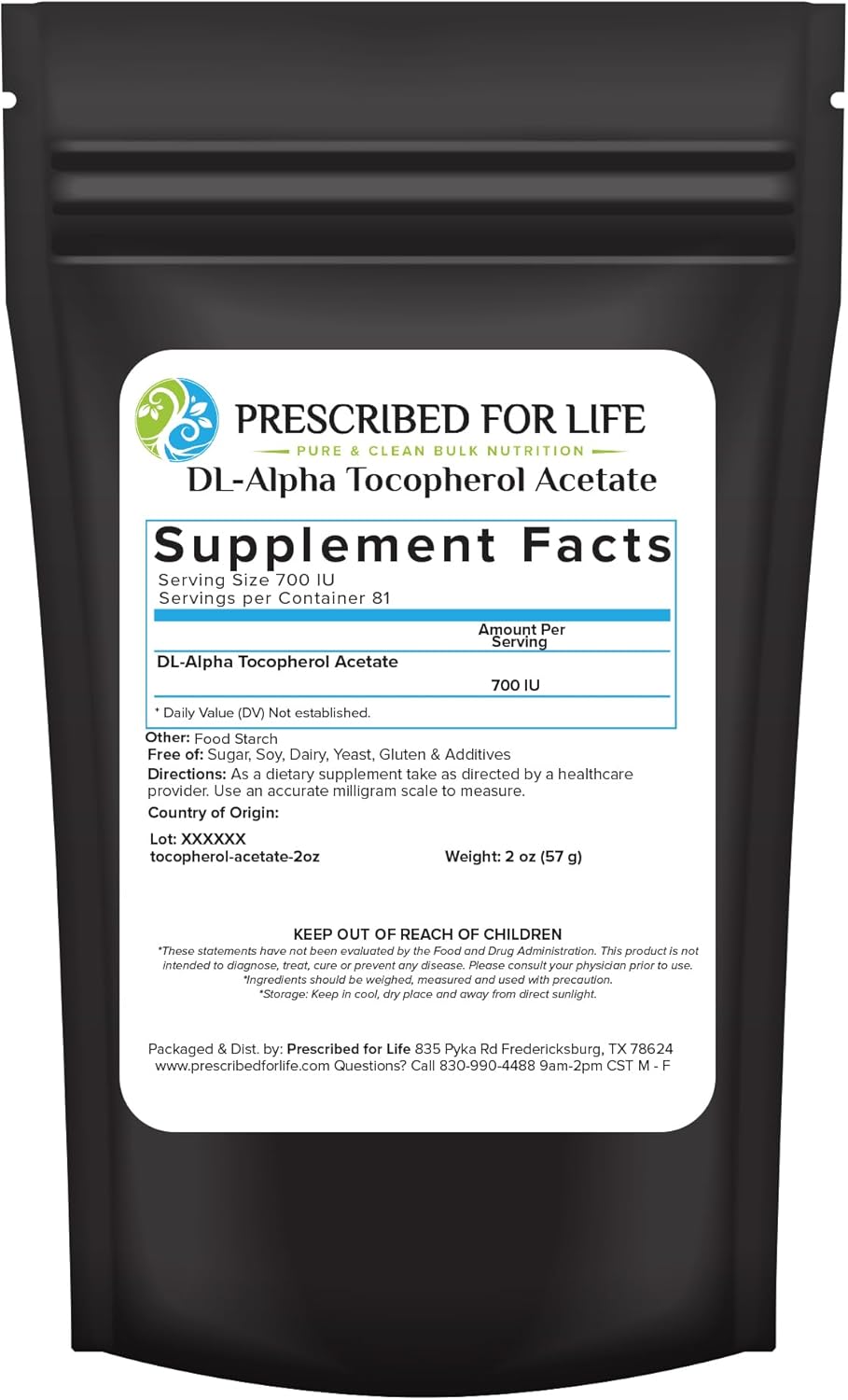 Water Soluble Alpha Tocopherol Acetate Powder - 700 IU, Vegan & Gluten Free (2oz)