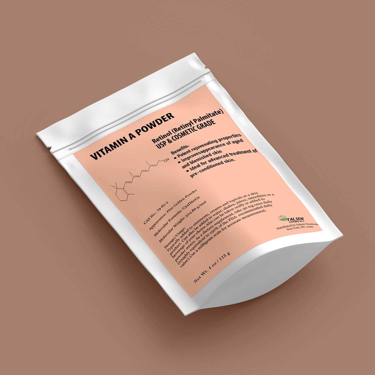 Water-Soluble Vitamin A Powder Retinyl Palmitate - Pure Retinol USP Grade for Cosmetics (1 oz / 28g)