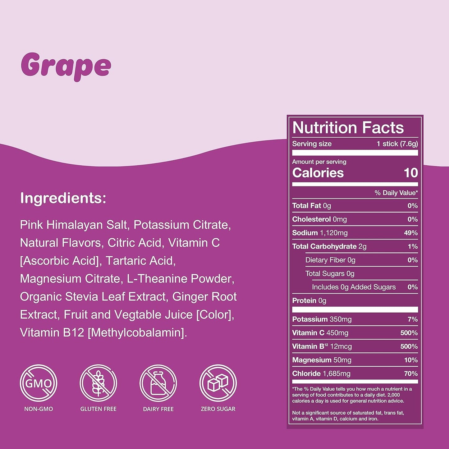 Waterboy Weekend Recovery Electrolyte Powder Packets - 24 Drink Stick Mixes (Grape) with Ginger, L-Theanine, Vitamins - No Sugar, All Natural, Gluten Free - 3,187mg