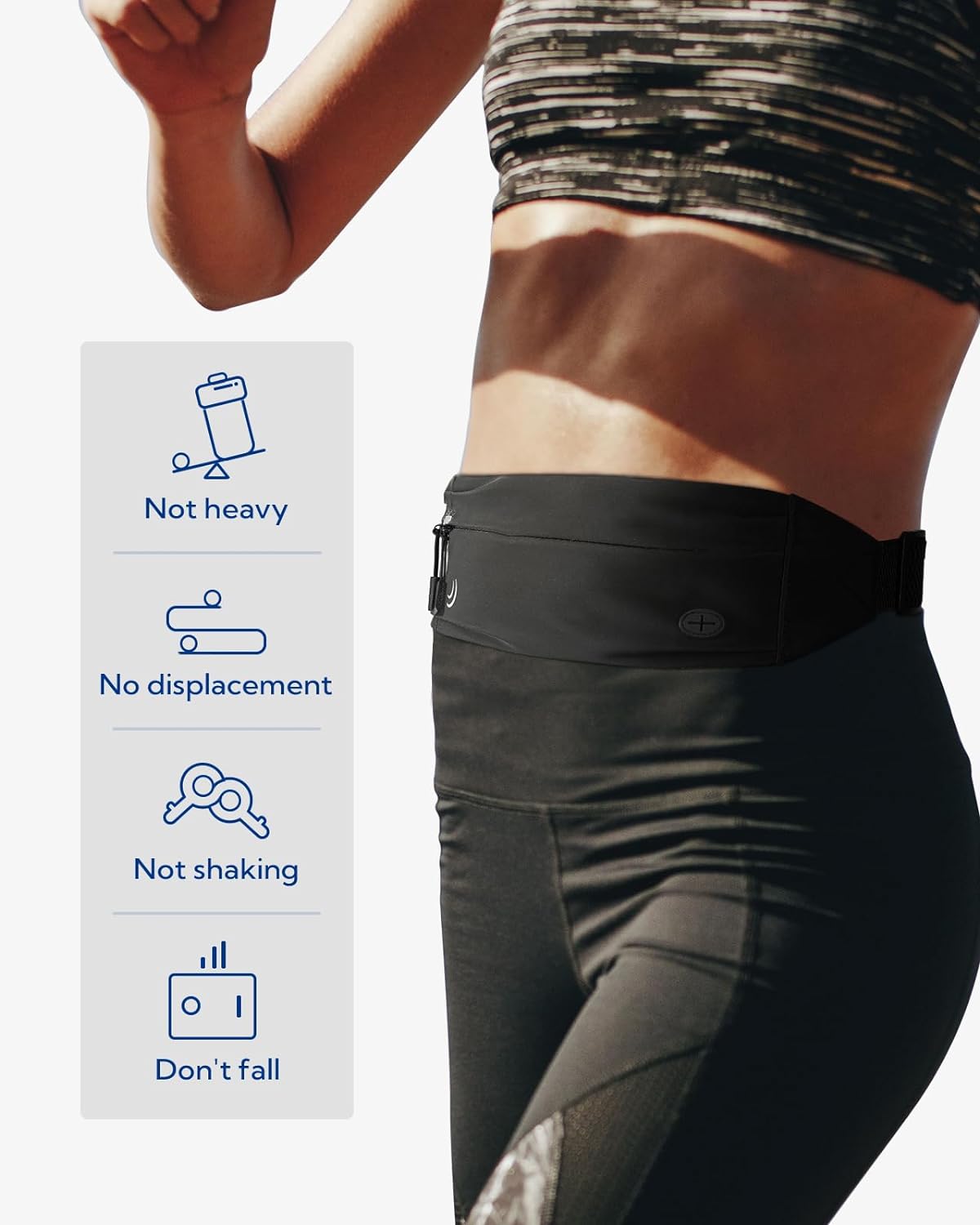 Waterfly Running Belt Fanny Pack - Slim Marathon Jogging Waist Pack for Men and Women - Sport Workout Exercise Fitness Phone Holder - Black Slim Waistband