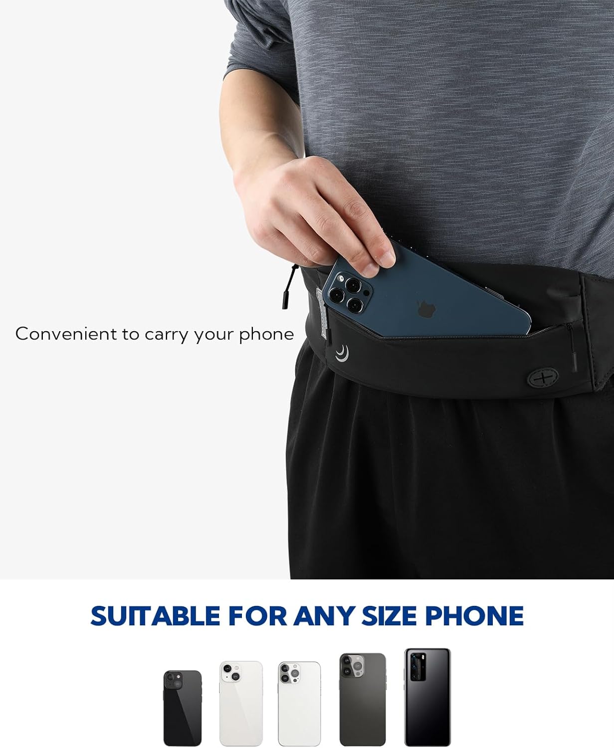 Waterfly Running Belt Fanny Pack - Slim Marathon Jogging Waist Pack for Men and Women - Sport Workout Exercise Fitness Phone Holder - Black Slim Waistband