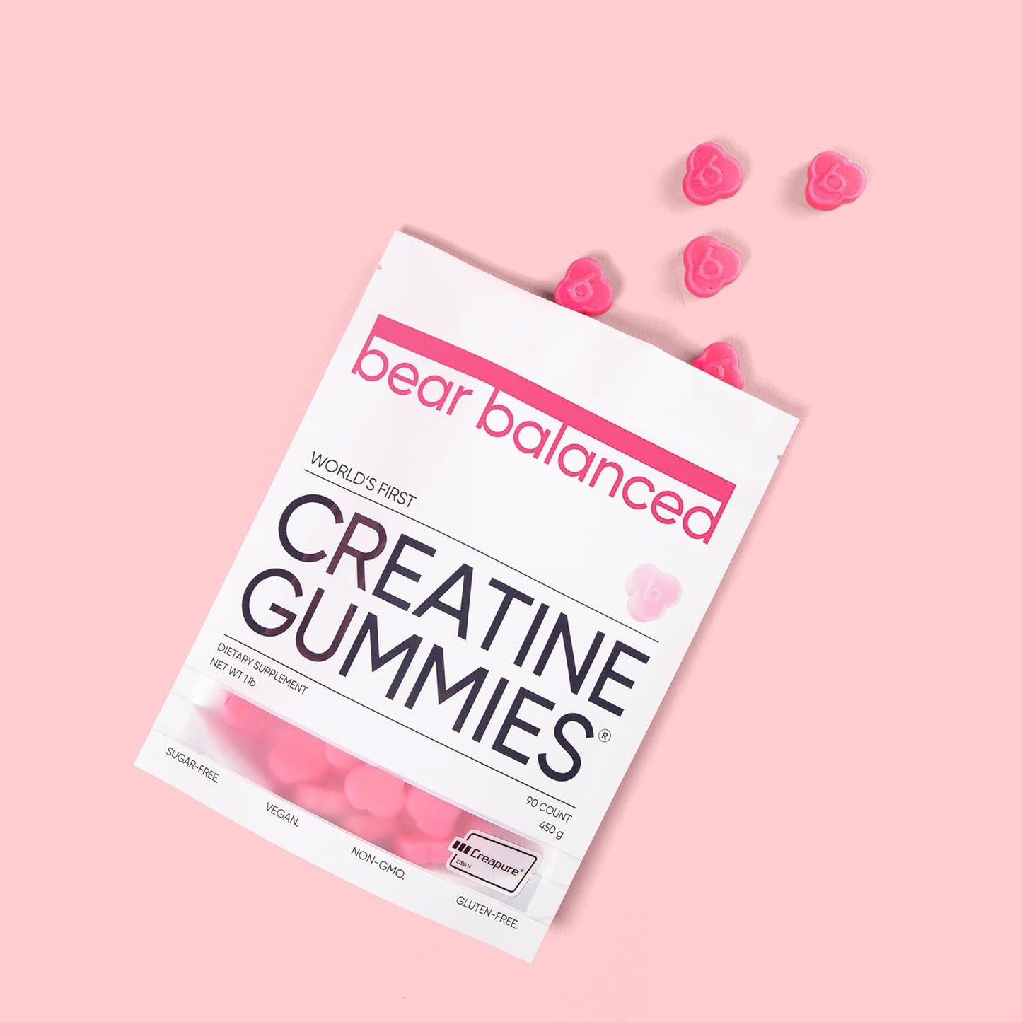 Watermelon Burst Creatine Gummies with L-Theanine, L-Tyrosine & B12 - Muscle Growth, Strength, Focus - Bear Balanced for Men & Women