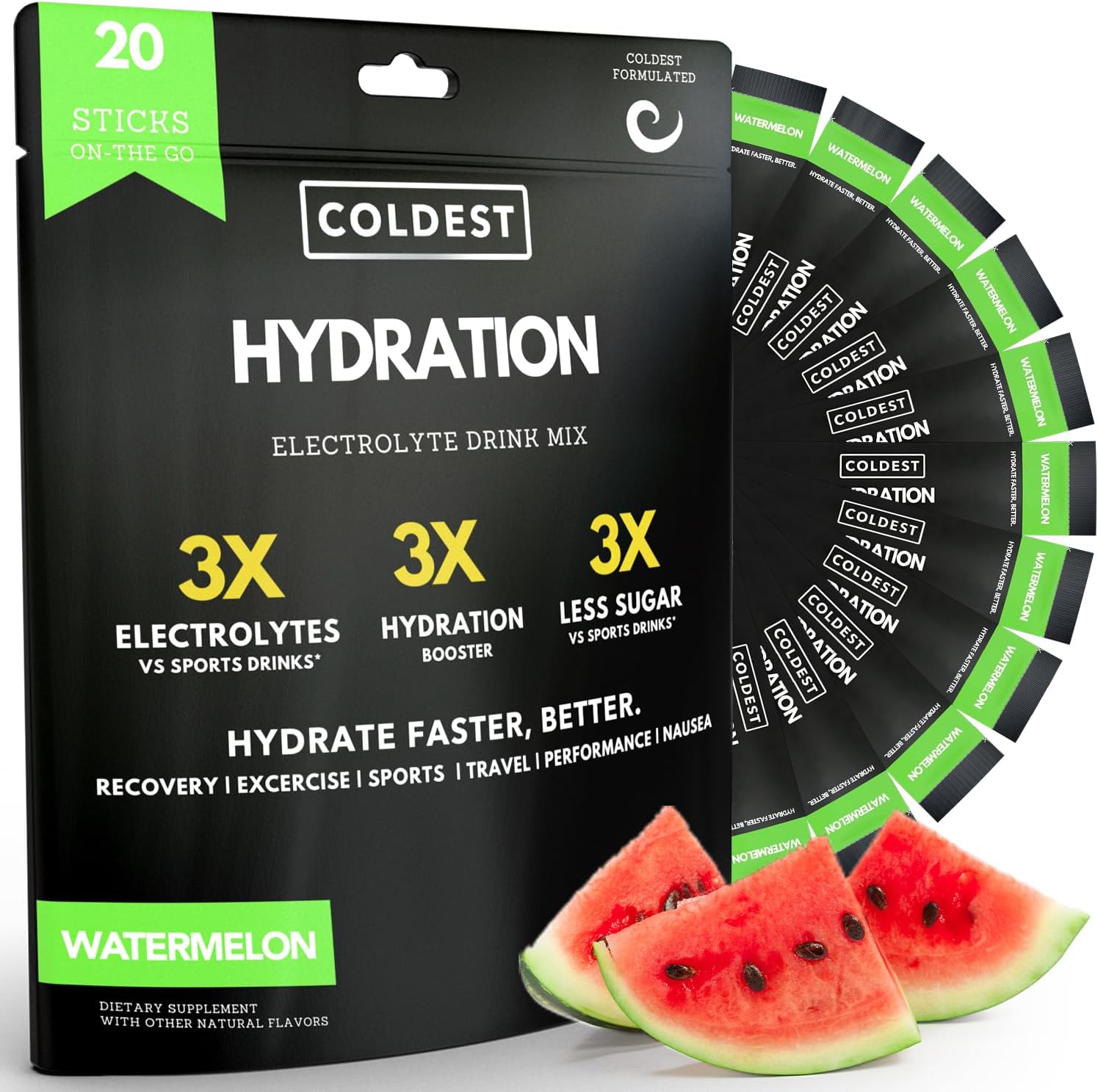 Watermelon Electrolyte Powder Packets - Non GMO, No Artificial Sugar - Single-Serving Sticks for Hydration - 20 Pack - BoostGo Australia