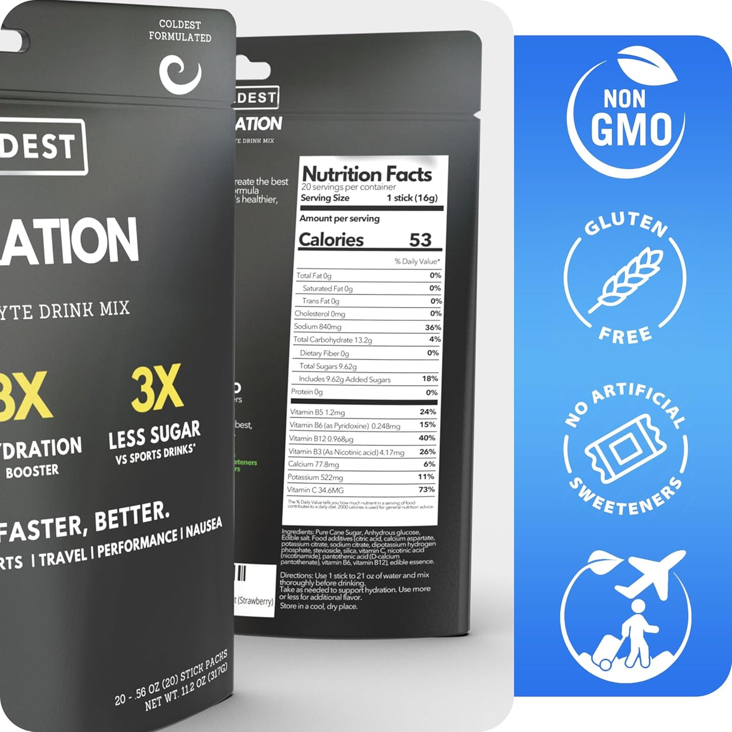 Watermelon Electrolyte Powder Packets - Non GMO, No Artificial Sugar - Single-Serving Sticks for Hydration - 20 Pack - BoostGo Australia