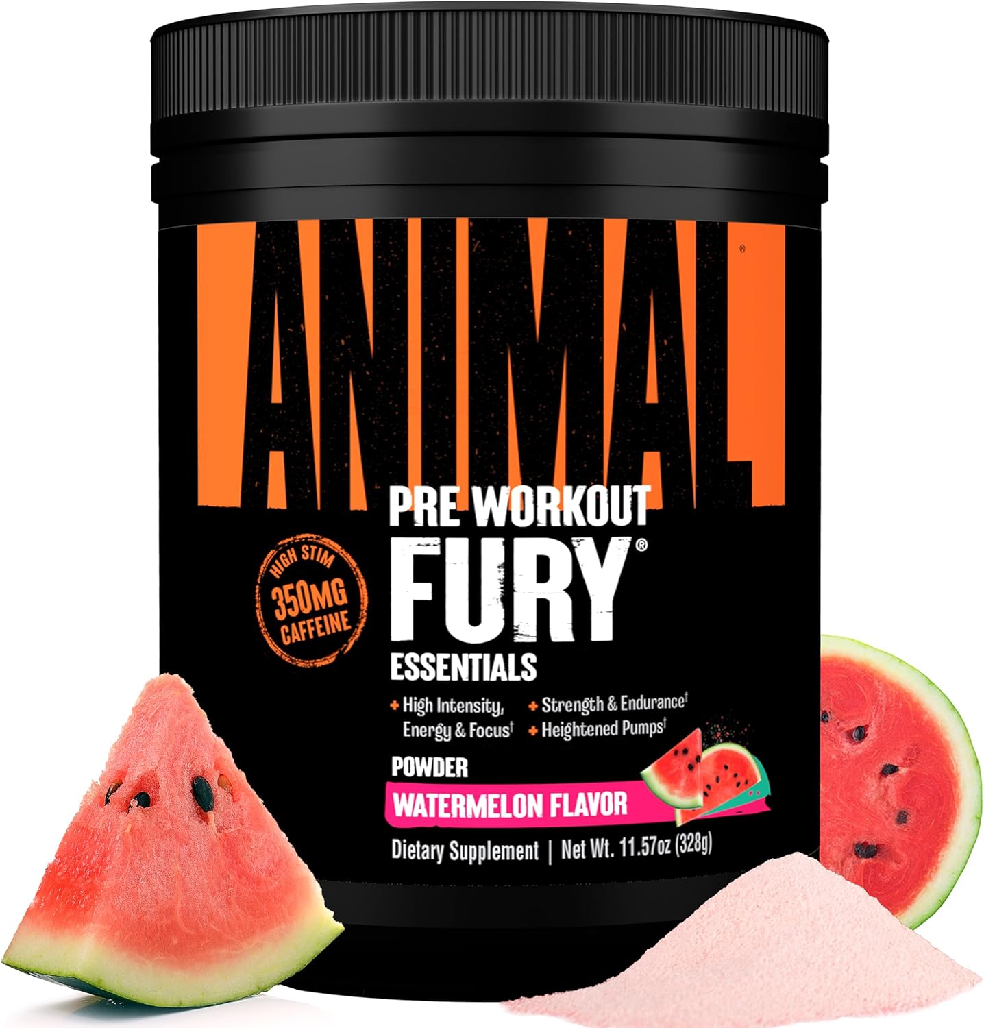 Watermelon Flavored Animal Fury Pre Workout Powder - Energy and Focus Supplement with 5g BCAA, 350mg Caffeine, Beta-Alanine, Nitric Oxide Booster - Preworkout for Men and Women - 20 Servings