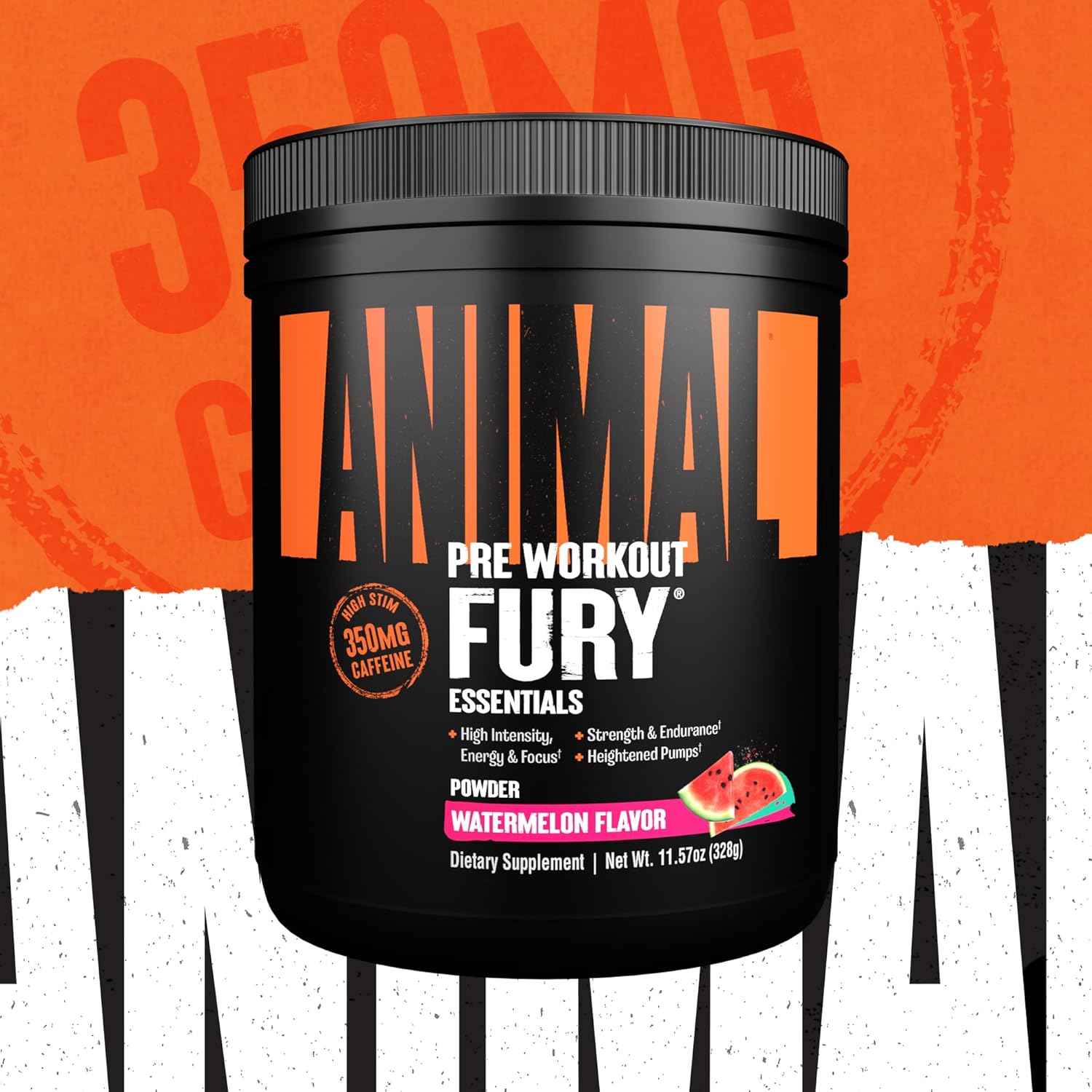 Watermelon Flavored Animal Fury Pre Workout Powder - Energy and Focus Supplement with 5g BCAA, 350mg Caffeine, Beta-Alanine, Nitric Oxide Booster - Preworkout for Men and Women - 20 Servings