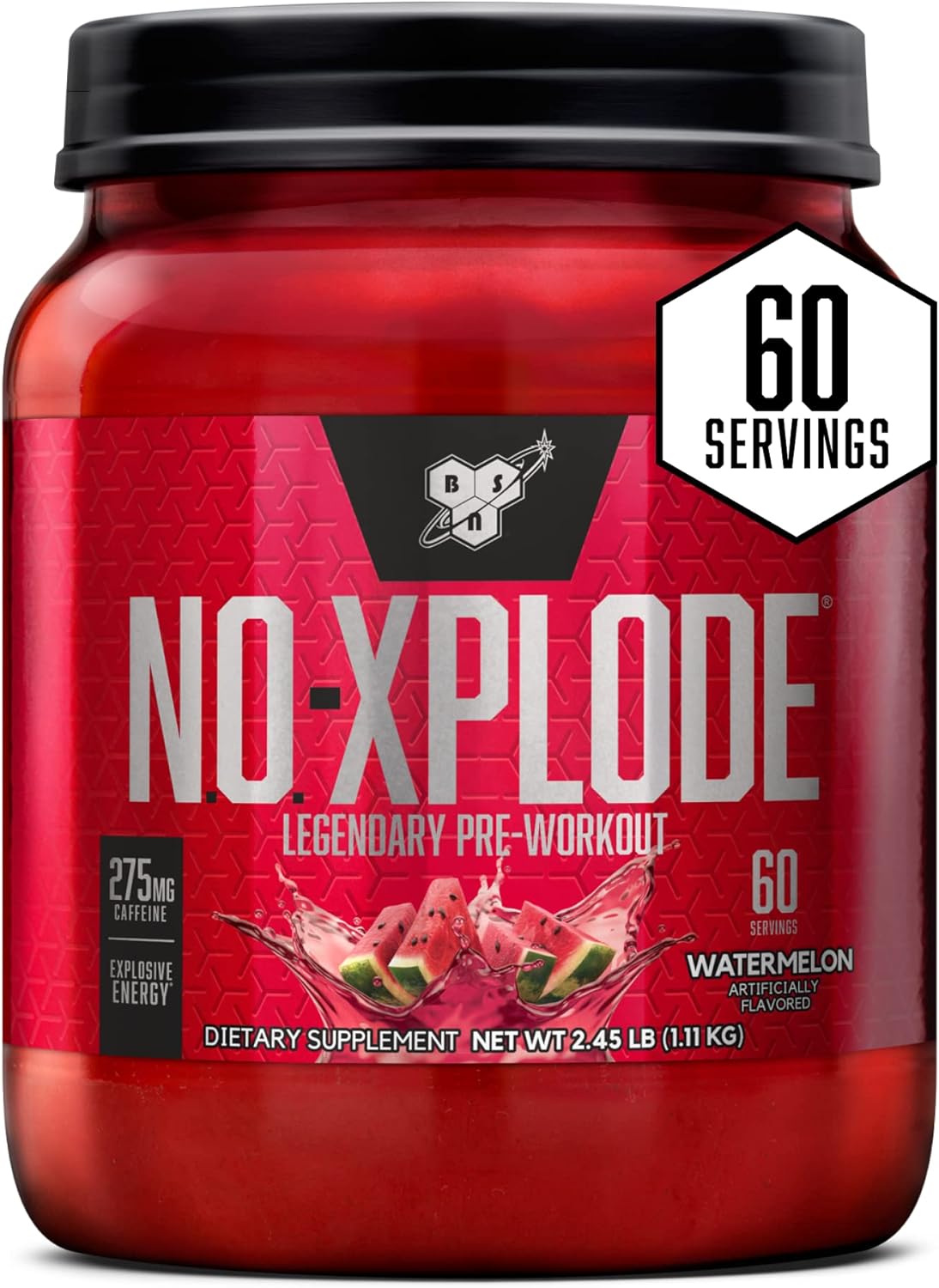 Watermelon Flavored BSN N.O.-XPLODE Pre Workout Powder with Creatine and Beta-Alanine - 60 Servings for Energy Boost