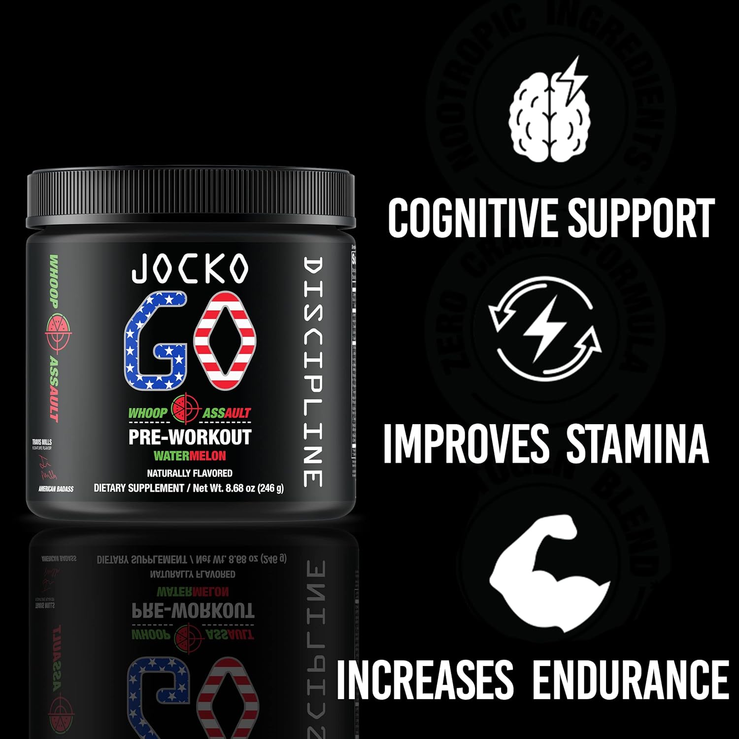 Watermelon Jocko Fuel Pre Workout Powder: Keto & Sugar Free, Boost Endurance for Running, Cycling, Jiu Jitsu - 30 Servings