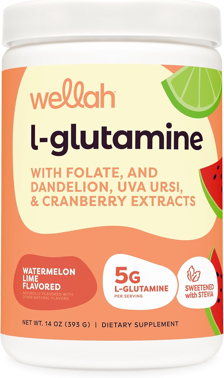 Watermelon Lime L-Glutamine Powder - 50 Servings, 5g Per Serving, Sweetened with Stevia - Wellah Brand
