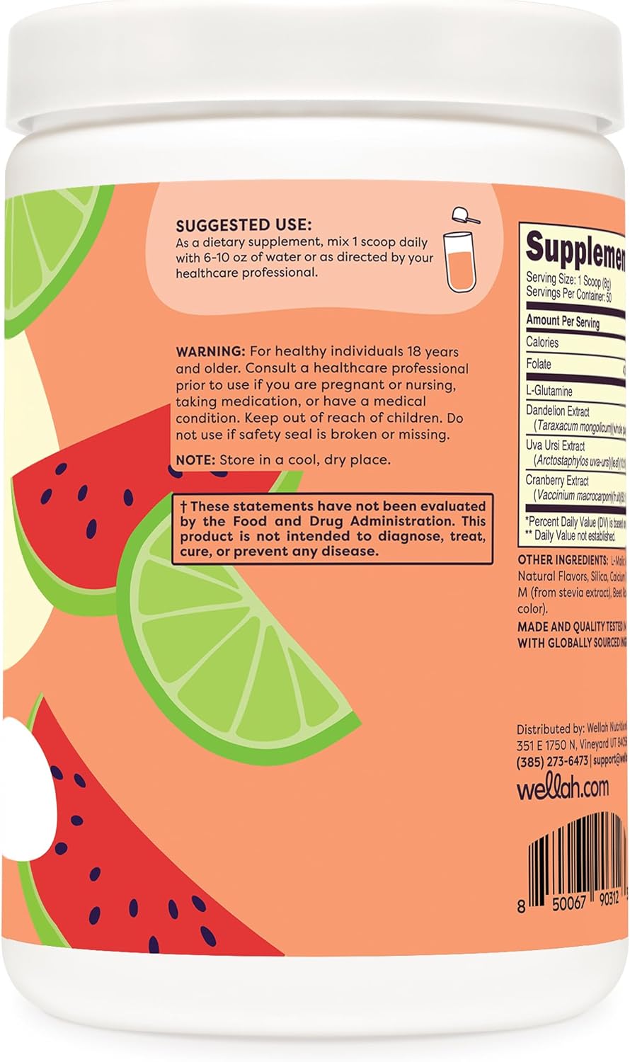 Watermelon Lime L-Glutamine Powder - 50 Servings, 5g Per Serving, Sweetened with Stevia - Wellah Brand