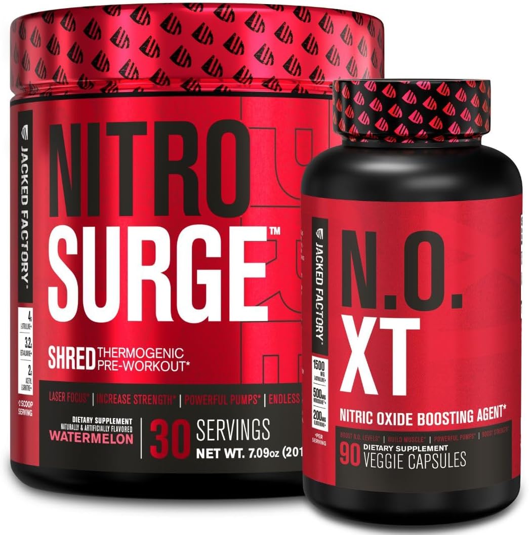 Watermelon Nitrosurge Shred Thermogenic Pre-Workout & N.O. XT Nitric Oxide Booster for Men & Women by Jacked Factory