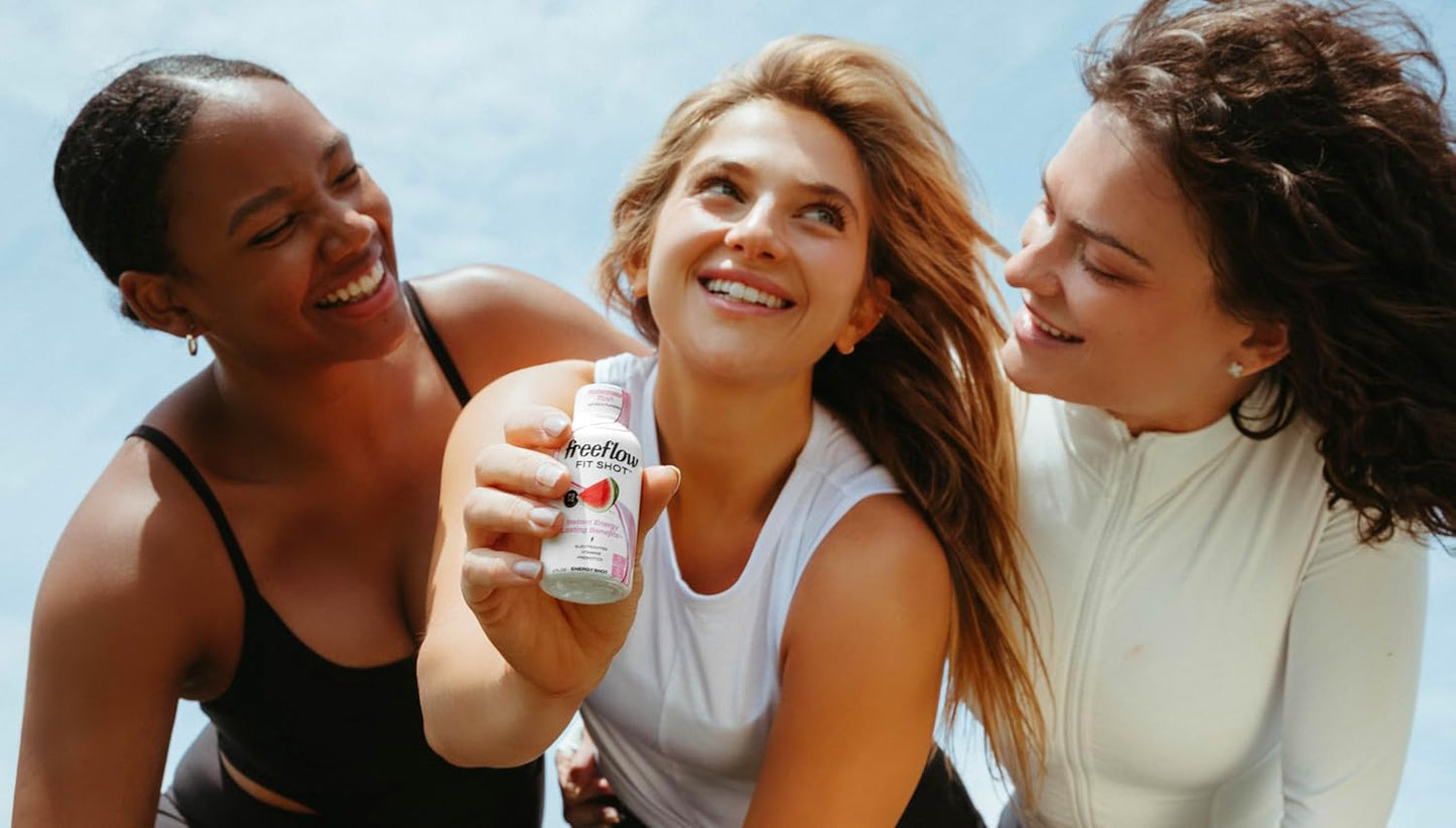 Watermelon Rush Freeflow Fit Energy Shots - Natural Caffeine Boost with L-theanine, Ginseng, Vitamins, Prebiotics, Electrolytes (6 Count, 2oz) - BoostGo Australia
