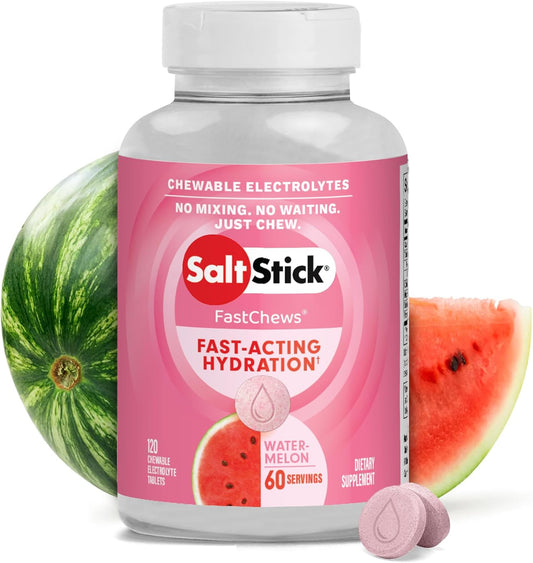 Watermelon SaltStick Electrolyte FastChews - Chewable Tablets for Runners - Hydration Electrolyte Chews - 120 Count