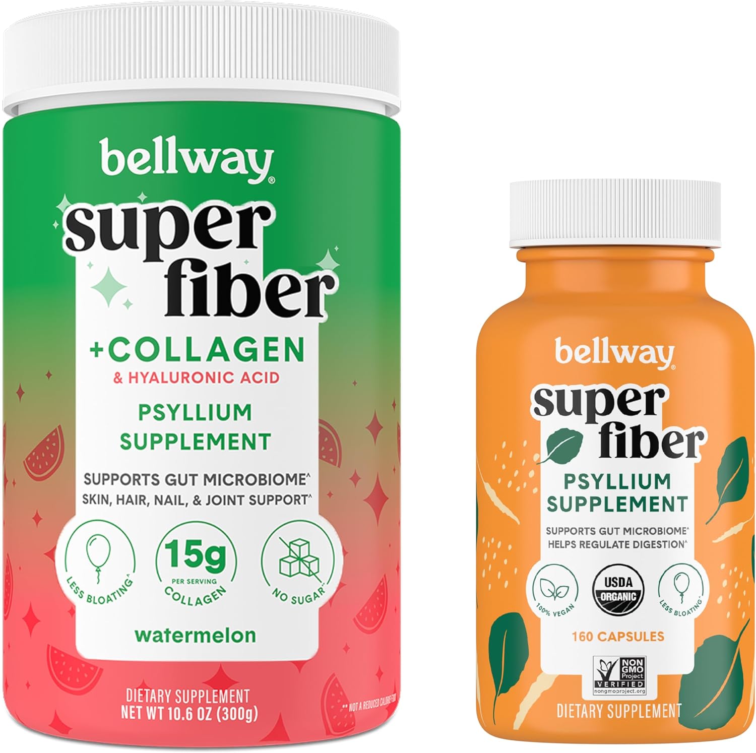 Watermelon Super Fiber + Collagen Capsules by Bellway - Boost Gut Health and Collagen Production