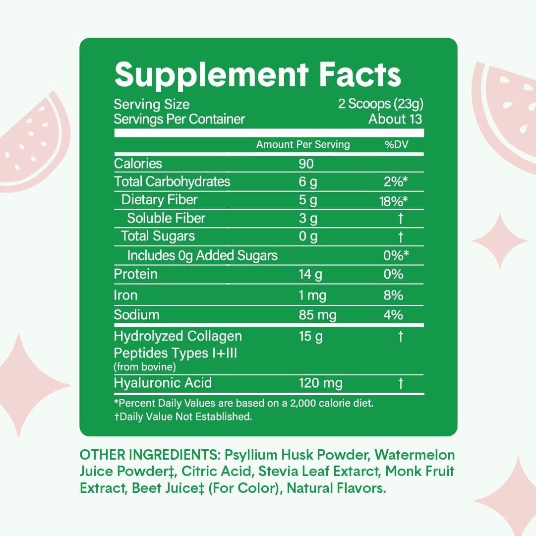 Watermelon Super Fiber + Collagen Capsules by Bellway - Boost Gut Health and Collagen Production
