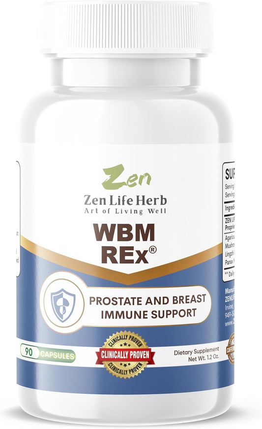 WBM REx White Button Mushrooms Ginseng Immune Support Supplement - Prostate & Breast Health (60 Capsules)