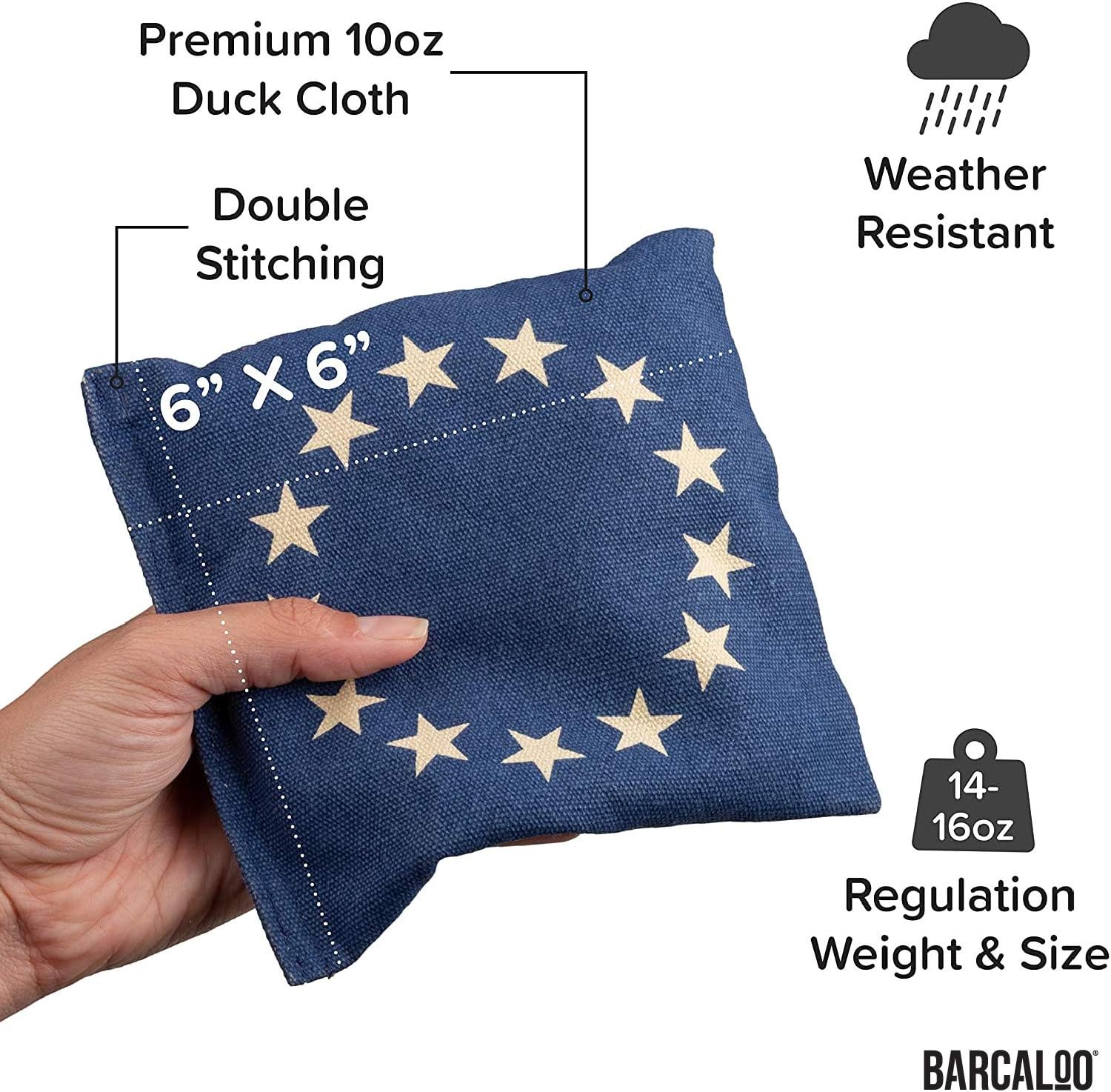 Weather Resistant Regulation Size Cornhole Bean Bags Set of 8 - Duck Cloth - For Corn Hole Game - Includes Carrying Case