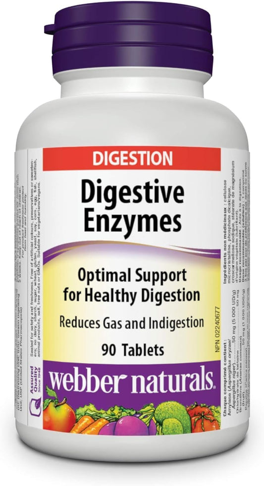 Webber Naturals Digestive Enzymes Tablets for Protein & Carbohydrate Digestion - 90 Count