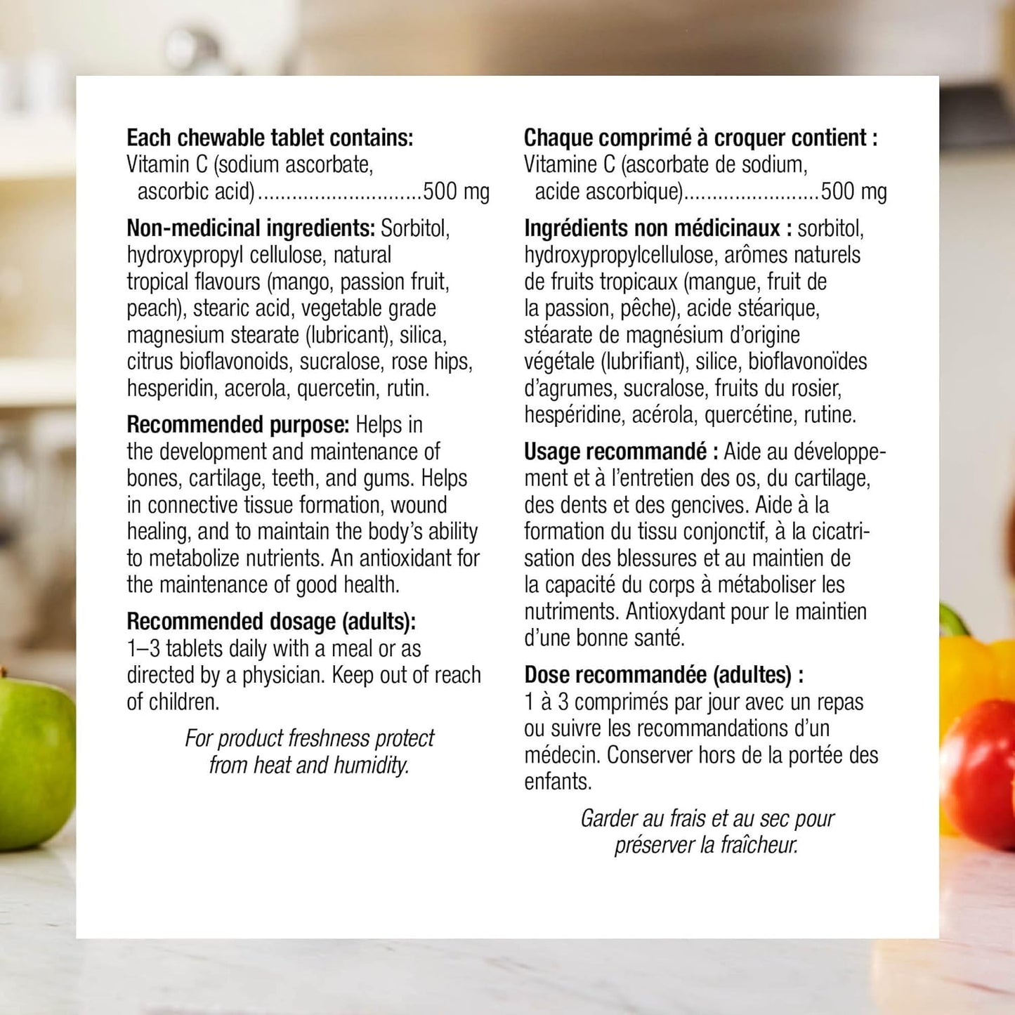 Webber Naturals Vitamin C Chewable Tablets - Tropical Breeze Flavor, 500mg Per Tablet for Immune & Antioxidant Support, Non GMO, Dairy & Gluten Free