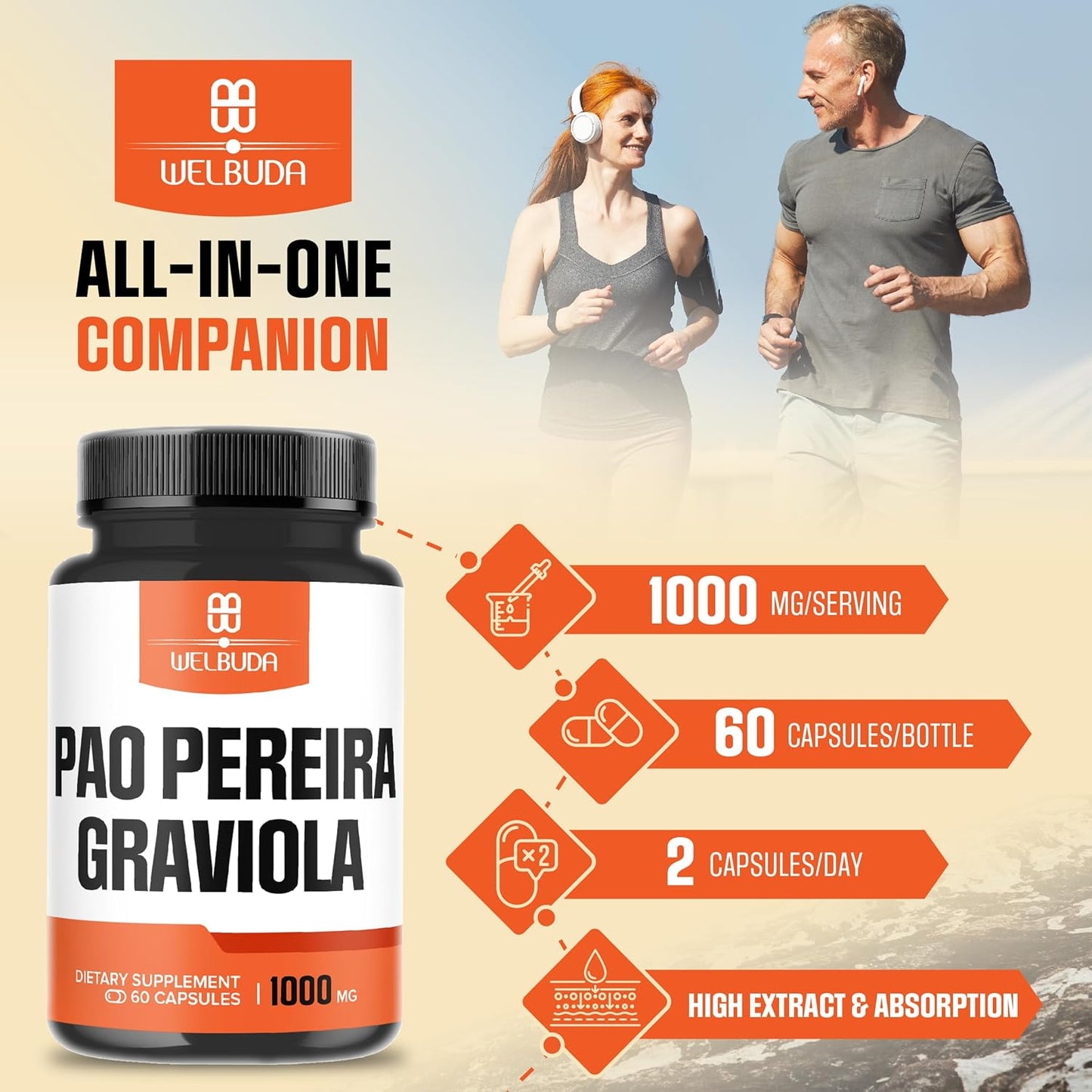 WELBUDA 600mg Pao Pereira Extract 10:1 & Graviola Soursop Capsules - Immune System & Mood Support