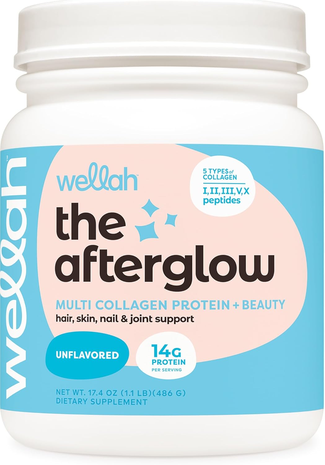 Wellah Afterglow Multi Collagen Protein + Beauty - Hair, Skin, Nail & Joint Support (30 Servings, Unflavored) - Non-GMO, Gluten Free