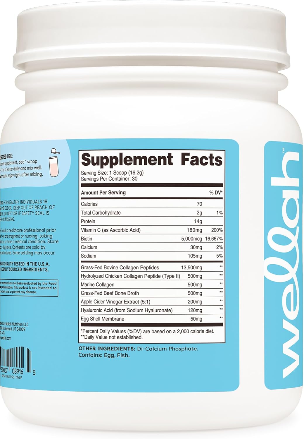 Wellah Afterglow Multi Collagen Protein + Beauty - Hair, Skin, Nail & Joint Support (30 Servings, Unflavored) - Non-GMO, Gluten Free