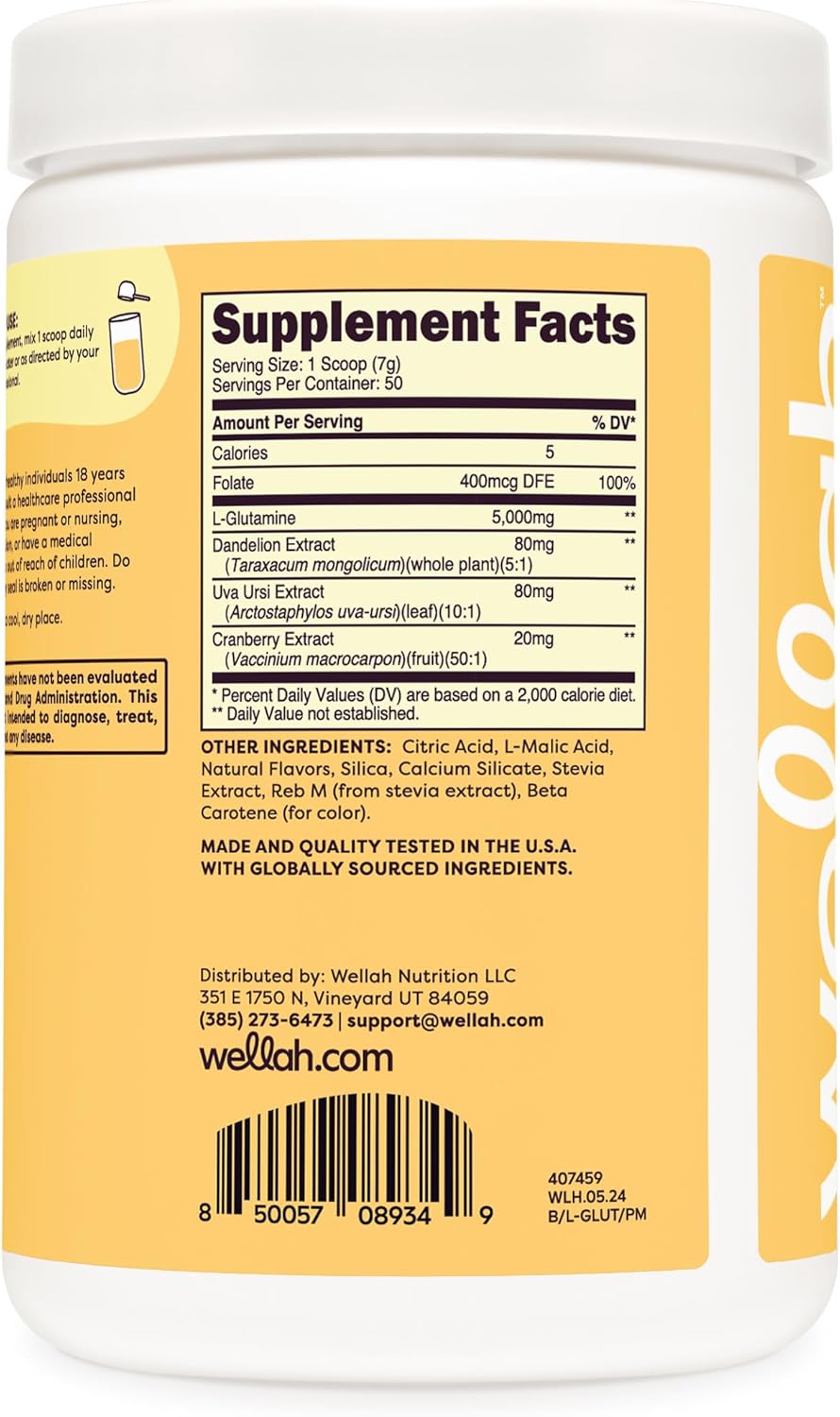 Wellah L-Glutamine Peach Mango Powder - 5g L-Glutamine per Serving, 50 Servings, Stevia-Sweetened