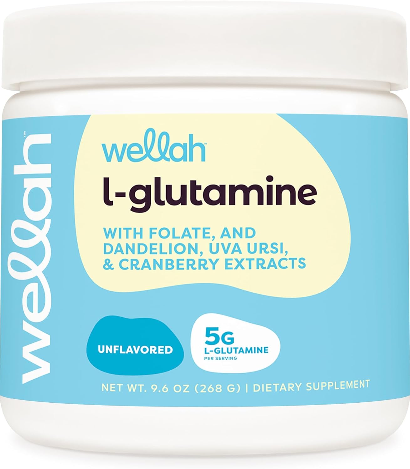 Wellah L-Glutamine Powder: Unflavored, 5g per Serving, Sweetened with Stevia - 50 Servings