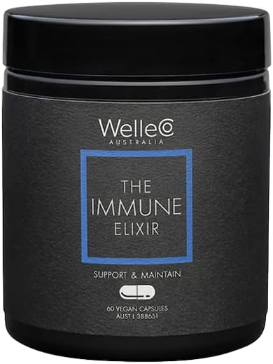 WelleCo Immune Support Supplement with Vitamin C, Zinc, Elderberry, and Reishi Mushroom - 60 Capsules, Gluten Free & Vegan