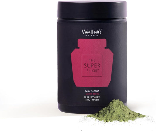 WelleCo Mixed Berry Super Elixir Daily Greens Powder: Probiotic Vegan Drink for Gut Health, Energy, Immunity, Skin, Hair, Nails
