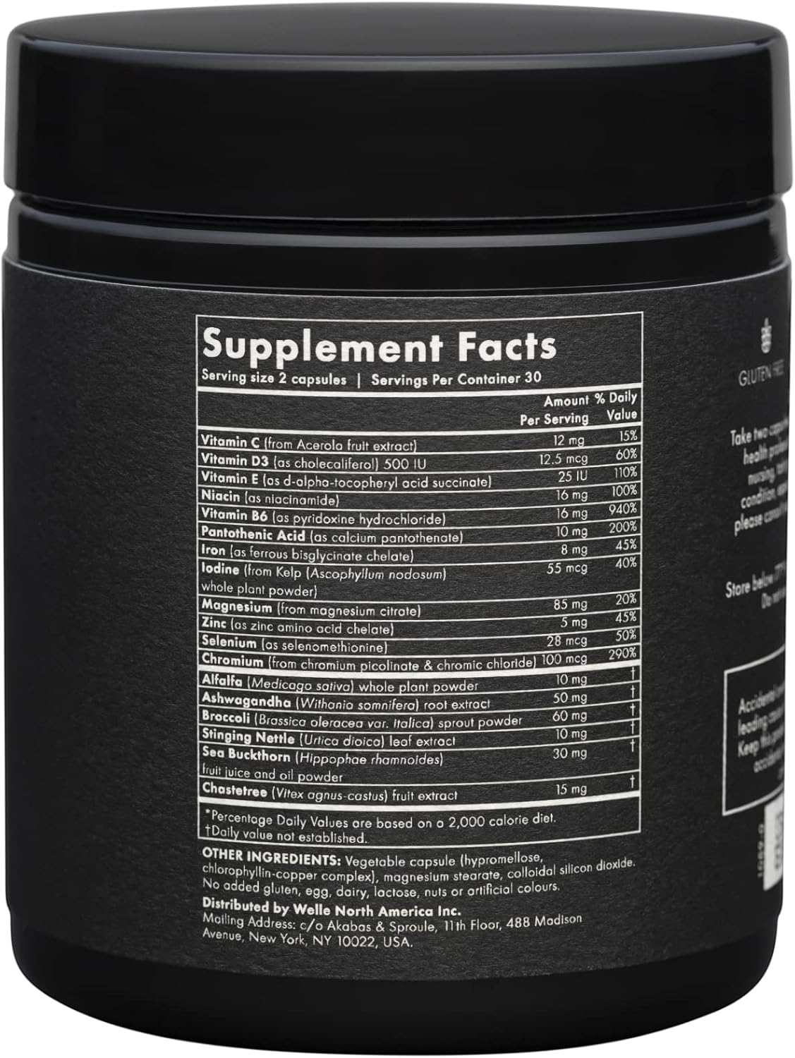 WelleCo PMS Elixir Supplement for Women with Magnesium, Ashwagandha, Iron, Iodine, Broccoli Sprouts, Vitex, Chromium, B Vitamins - 60 Capsules, Vegan & Gluten Free