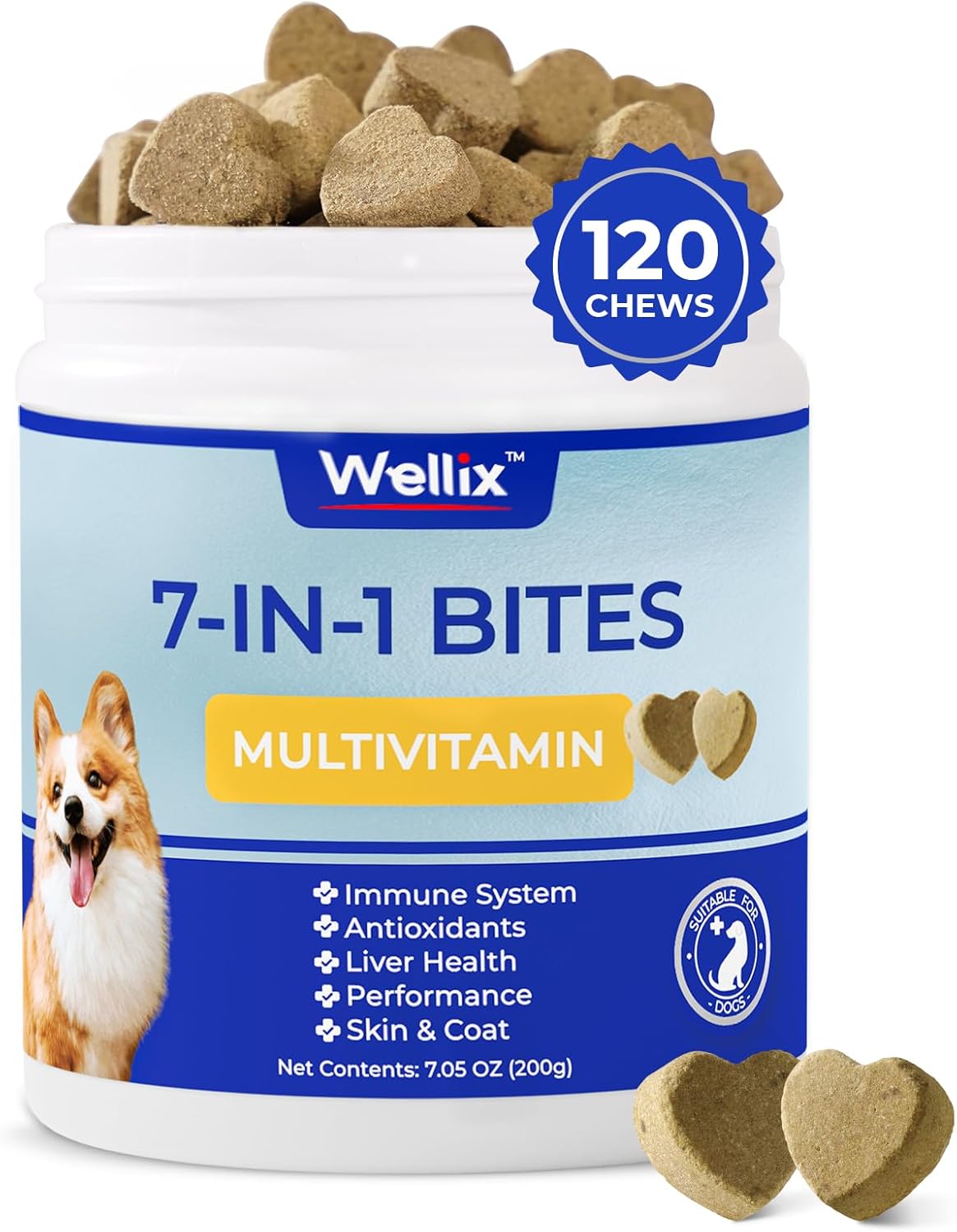 Wellix Dog Multivitamin Chewable Treats for Skin, Coat, Mobility, Hip & Joint Support - 120 Chews for Immune System & Health