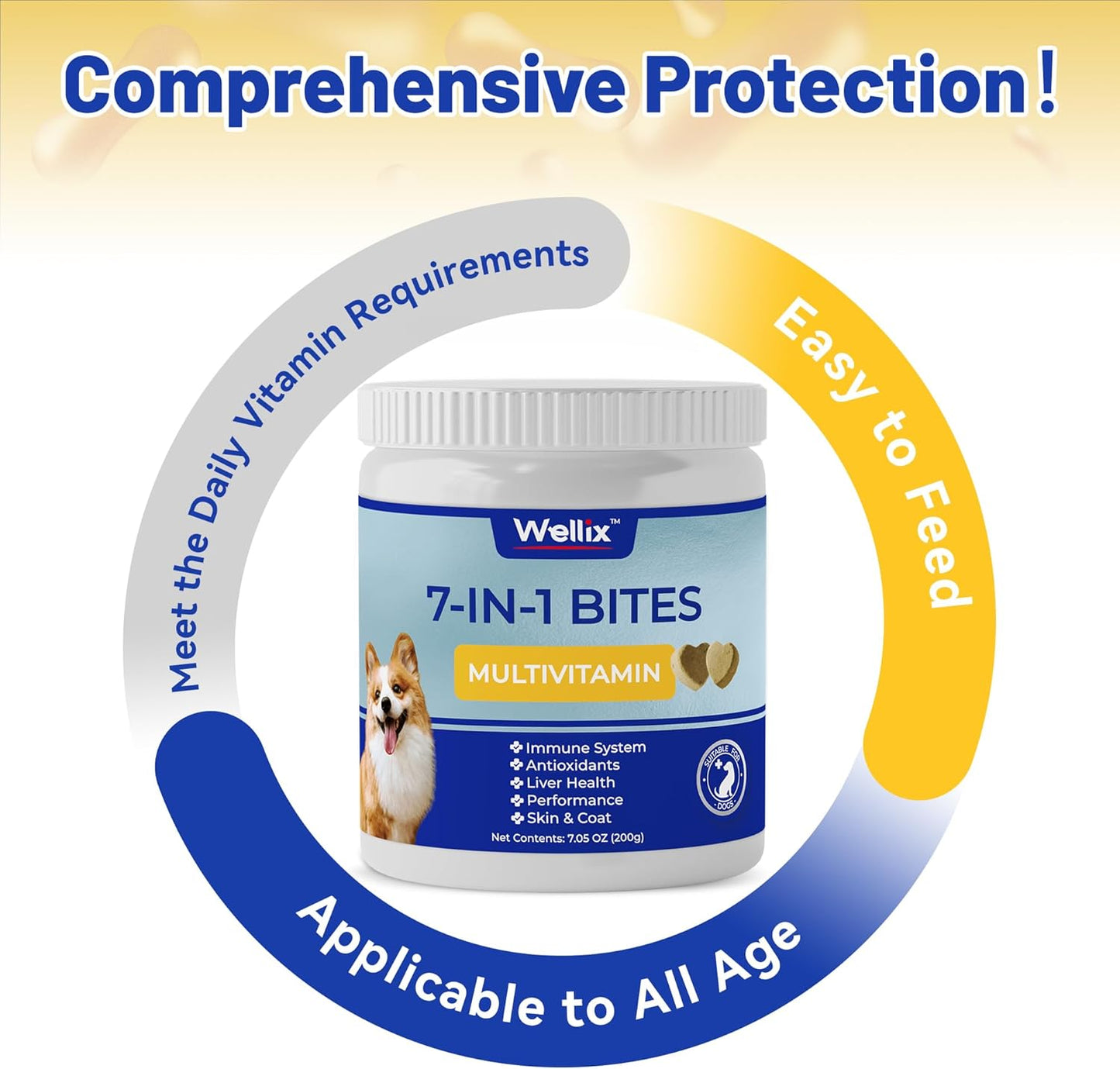 Wellix Dog Multivitamin Chewable Treats for Skin, Coat, Mobility, Hip & Joint Support - 120 Chews for Immune System & Health