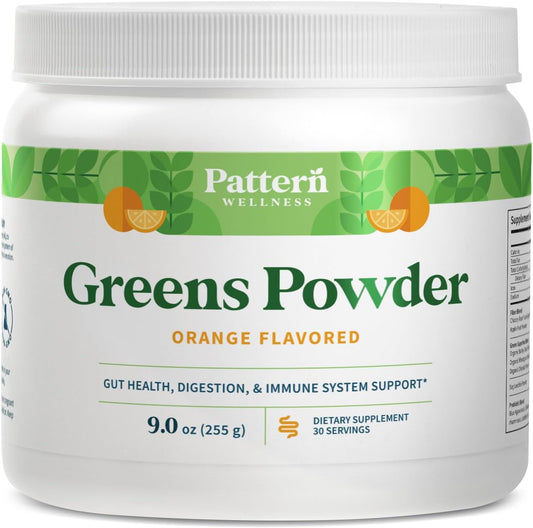Wellness Greens Powder Superfood with Antioxidants, Digestive Enzymes, Fiber, Probiotics, Adaptogens - Supports Gut, Digestion, Immune System - 30 Servings - 9.0 oz (Orange)