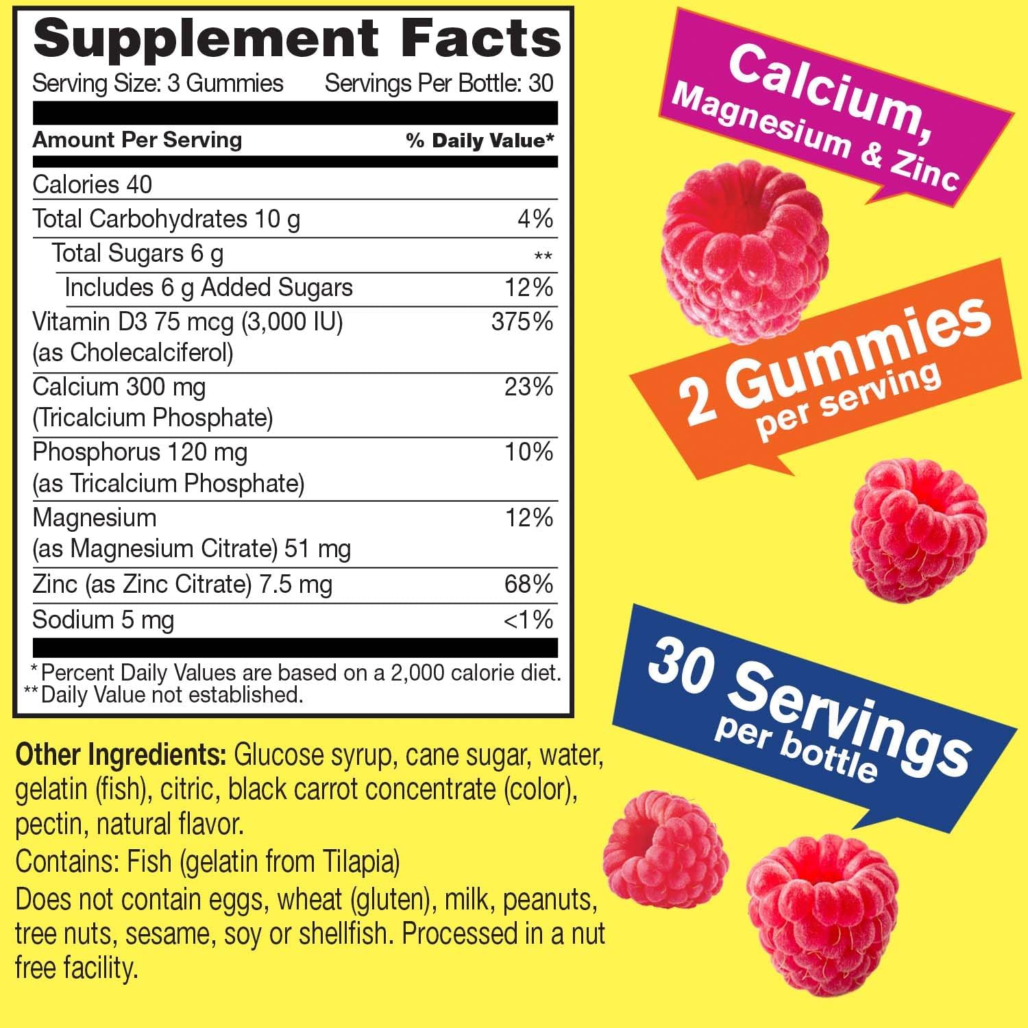 WellYeah Calcium Magnesium Zinc Vitamin D3 Gummies - Bone Muscle Nerve Immune Support - Men Women - 90 Count Raspberry Flavor