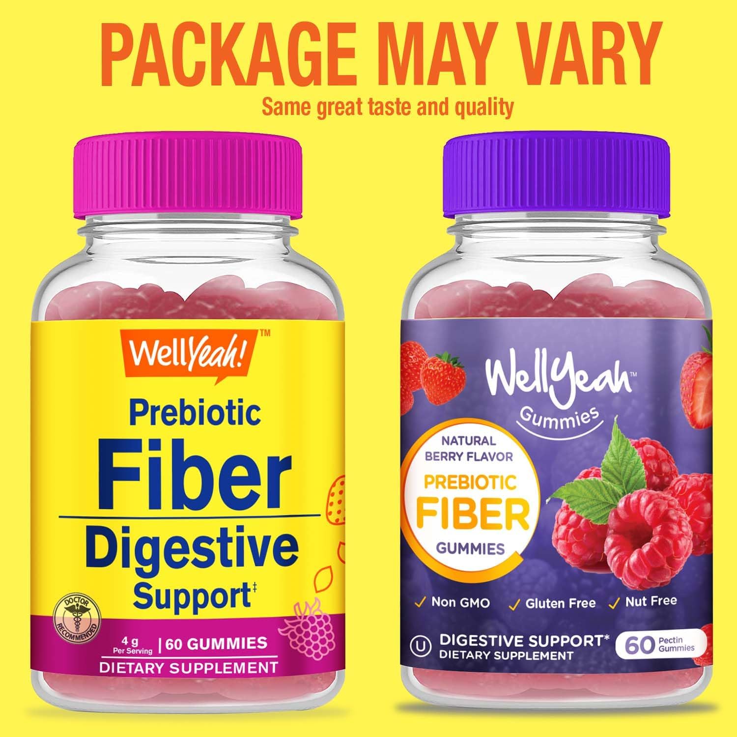 WellYeah Prebiotic Fiber Gummies - Digestive Health Supplement for Adults - Vegan, Gluten-Free, Non GMO - Berry Flavor - 60 Count