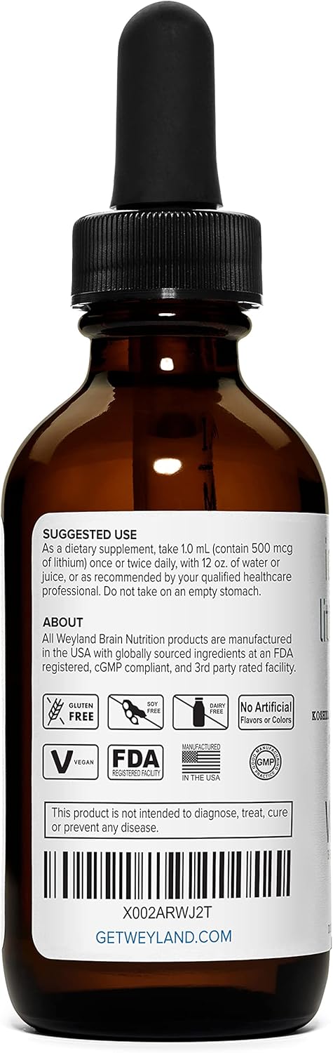 Weyland Brain Nutrition Ionic Liquid Lithium Drops - Mood and Brain Health Support - Trace Minerals - 60 mL - BoostGo Australia