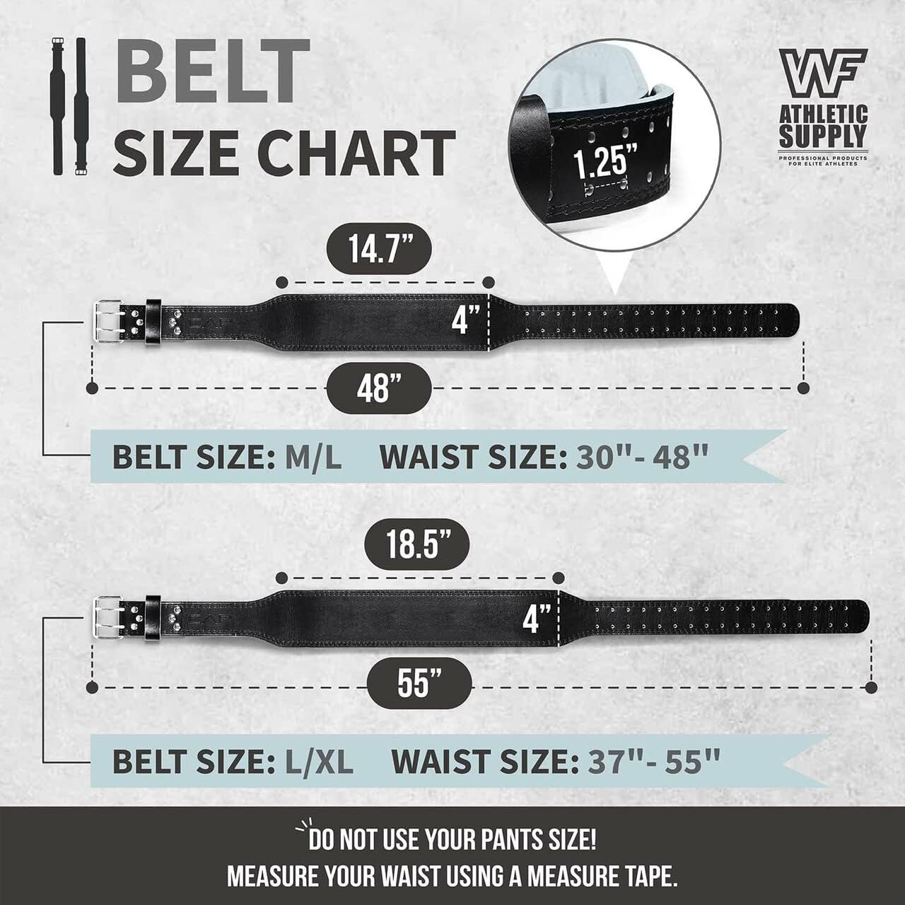 WF Athletic Supply 4-Inch Wide Leather Weight Lifting Belt for Men & Women - Padded Back Support for Powerlifting, Strength Training, Squats, Deadlifts - 100% Tapered Leather Weight Belt
