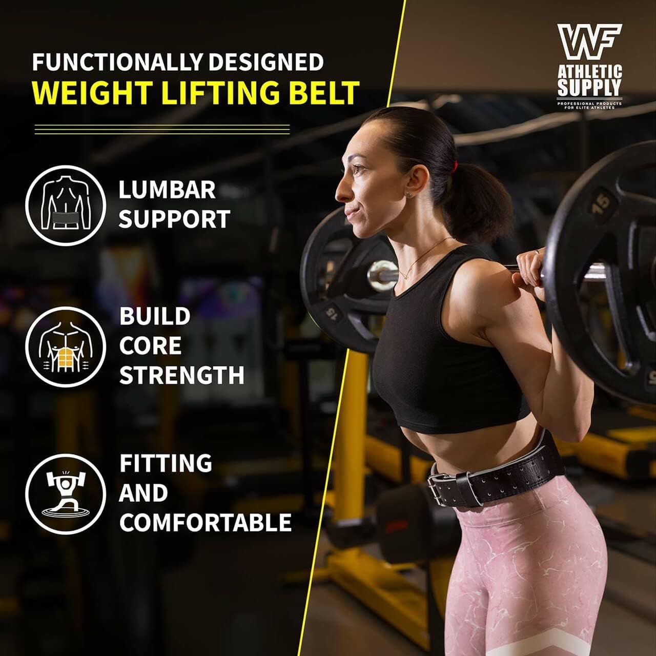 WF Athletic Supply 4-Inch Wide Leather Weight Lifting Belt for Men & Women - Padded Back Support for Powerlifting, Strength Training, Squats, Deadlifts - 100% Tapered Leather Weight Belt