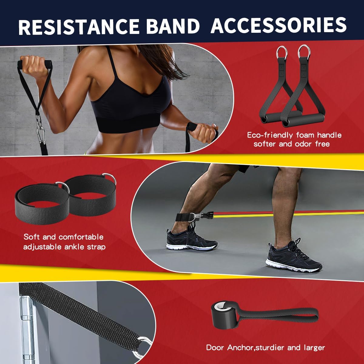 WHATAFIT Exercise Bands with Handles for Men and Women - Resistance Bands for Working Out, Strength Training Home Gym Equipment