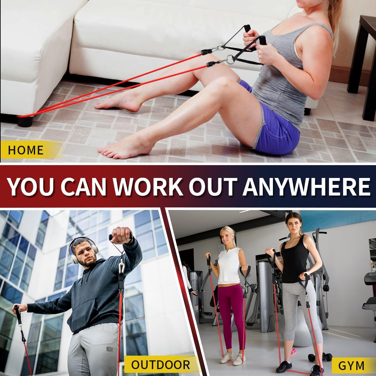 WHATAFIT Exercise Bands with Handles for Men and Women - Resistance Bands for Working Out, Strength Training Home Gym Equipment