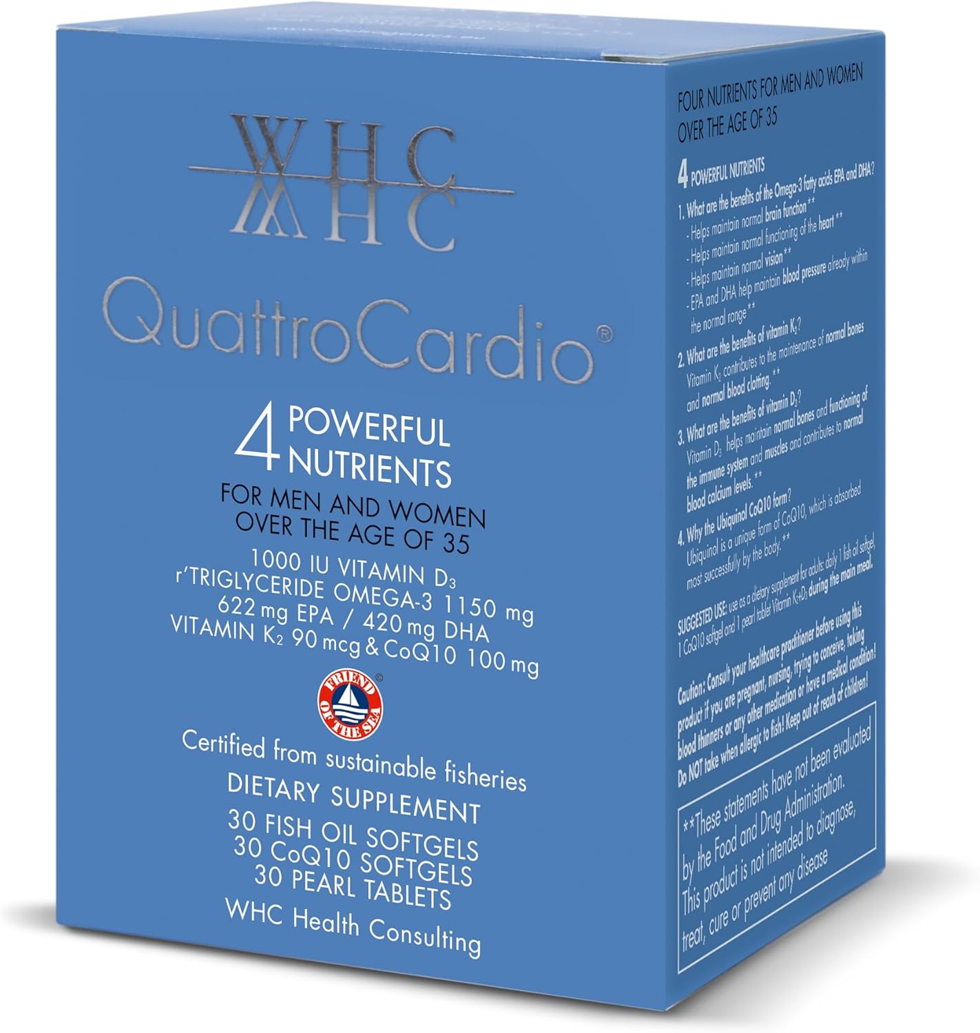 WHC QuattroCardio Omega-3 with CoQ10, Vitamin D3, and K2 - 30 Softgels in Natural Orange Flavor