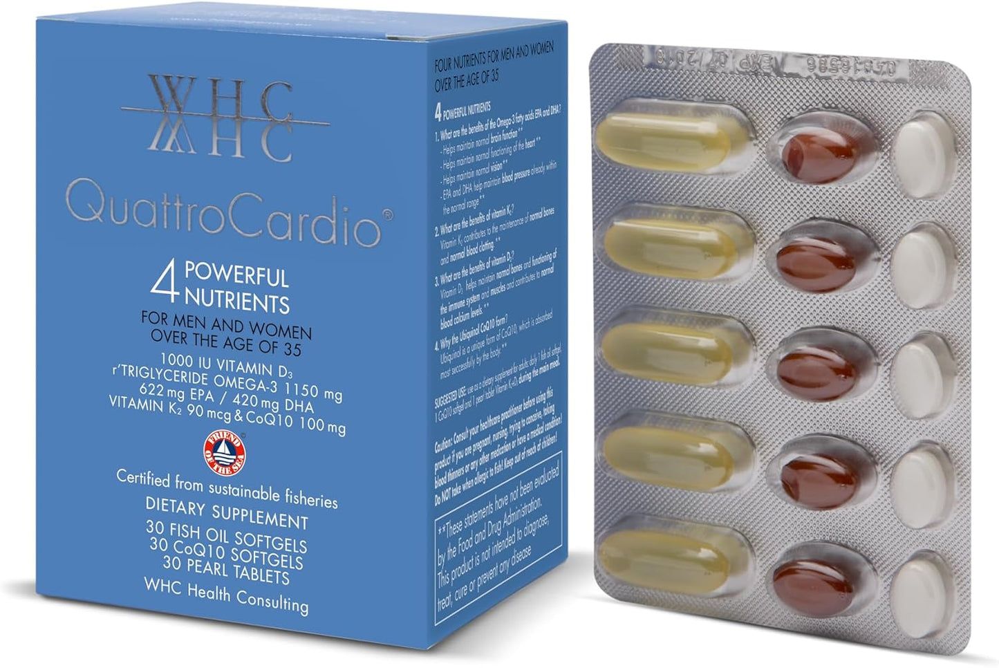 WHC QuattroCardio Omega-3 with CoQ10, Vitamin D3, and K2 - 30 Softgels in Natural Orange Flavor