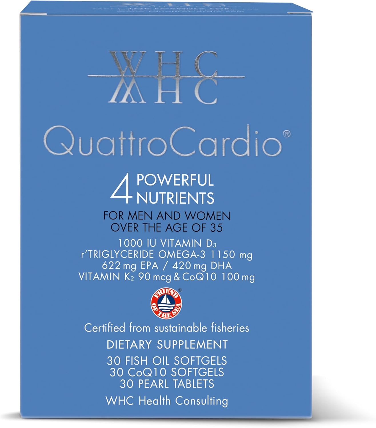WHC QuattroCardio Omega-3 with CoQ10, Vitamin D3, and K2 - 30 Softgels in Natural Orange Flavor