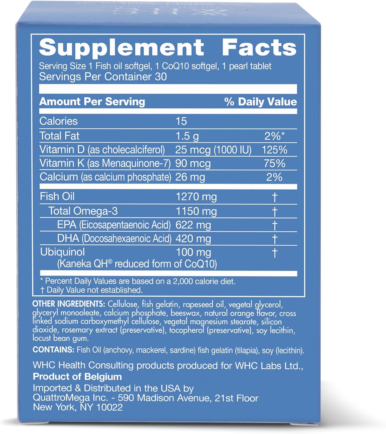 WHC QuattroCardio Omega-3 with CoQ10, Vitamin D3, and K2 - 30 Softgels in Natural Orange Flavor