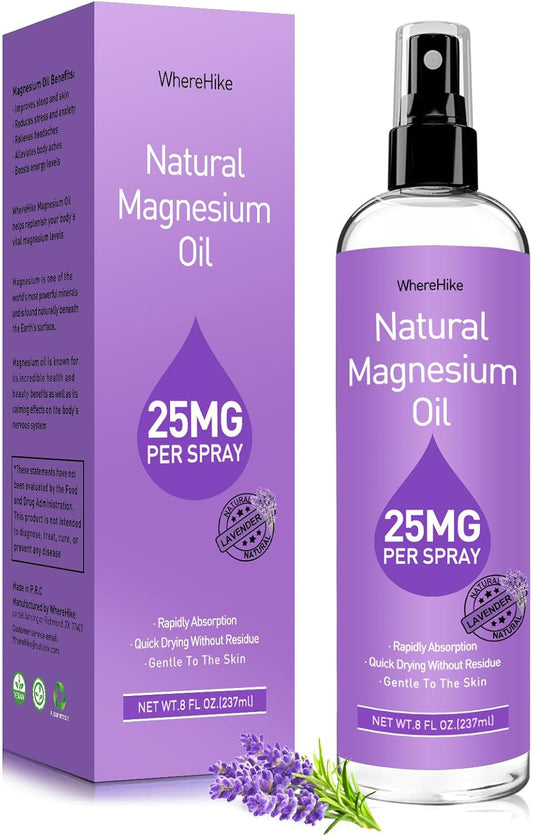 WhereHike Lavender Magnesium Oil Spray - Ideal Gift for Sleep & Muscle Relaxation, Rapid Absorption, Quick Drying Formula - BoostGo Australia