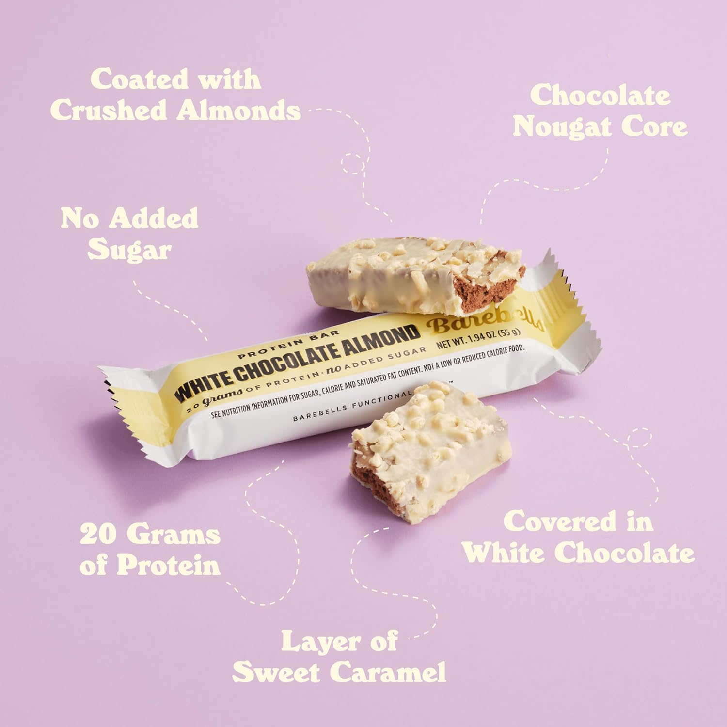 White Chocolate Almond Barebells Protein Bars - 12 Count, 20g High Protein Snacks with 1g Sugar - On-The-Go Breakfast or Post-Workout Option