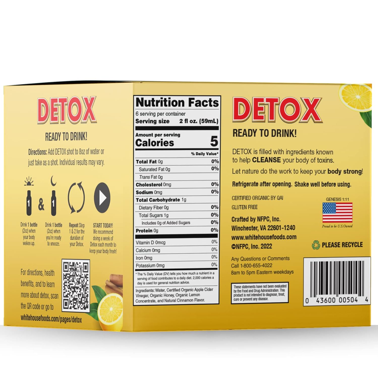 White House Detox Apple Cider Vinegar Shots, Raw Unfiltered, On the Go - Pack of 6