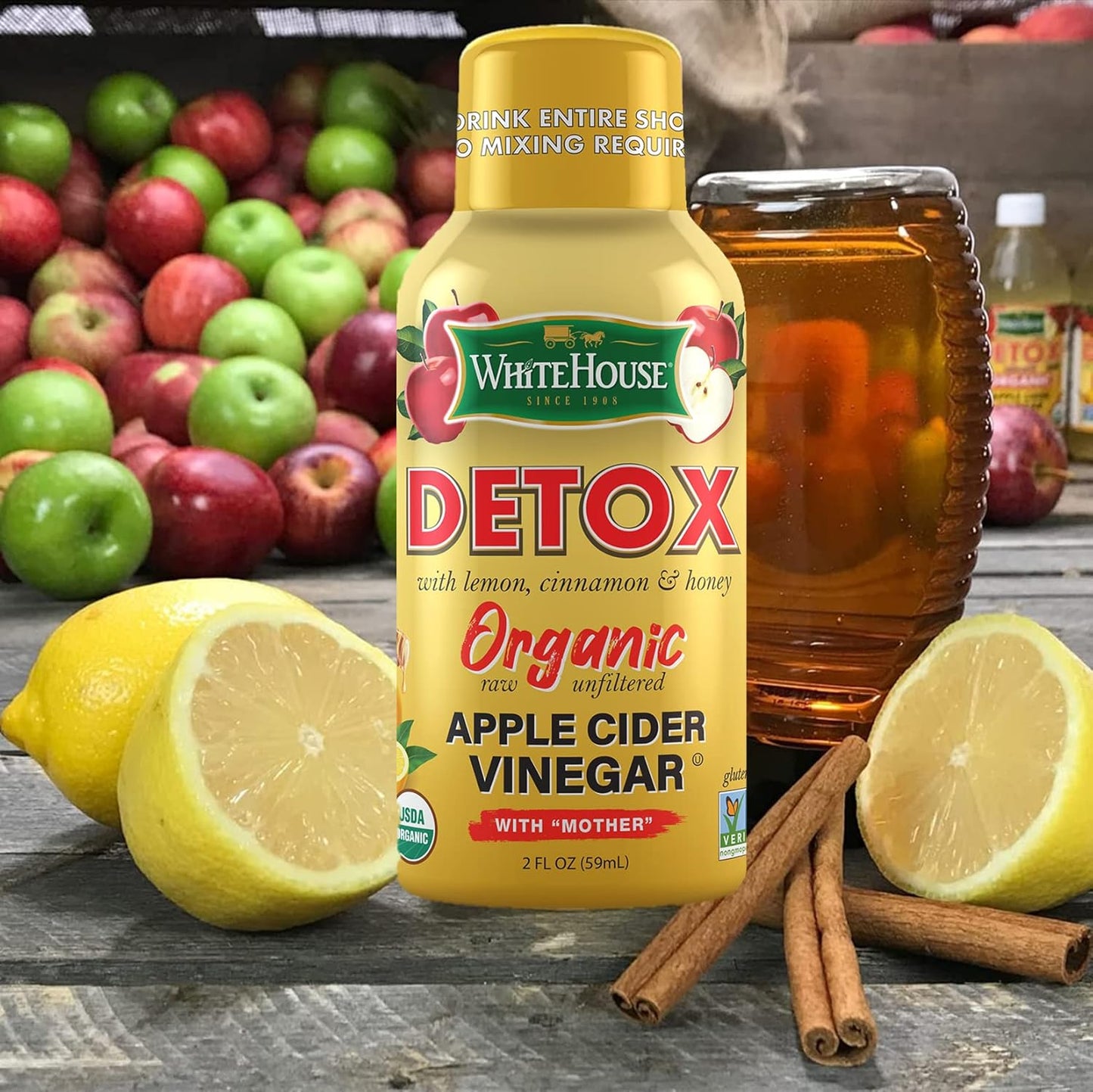 White House Detox Apple Cider Vinegar Shots, Raw Unfiltered, On the Go - Pack of 6